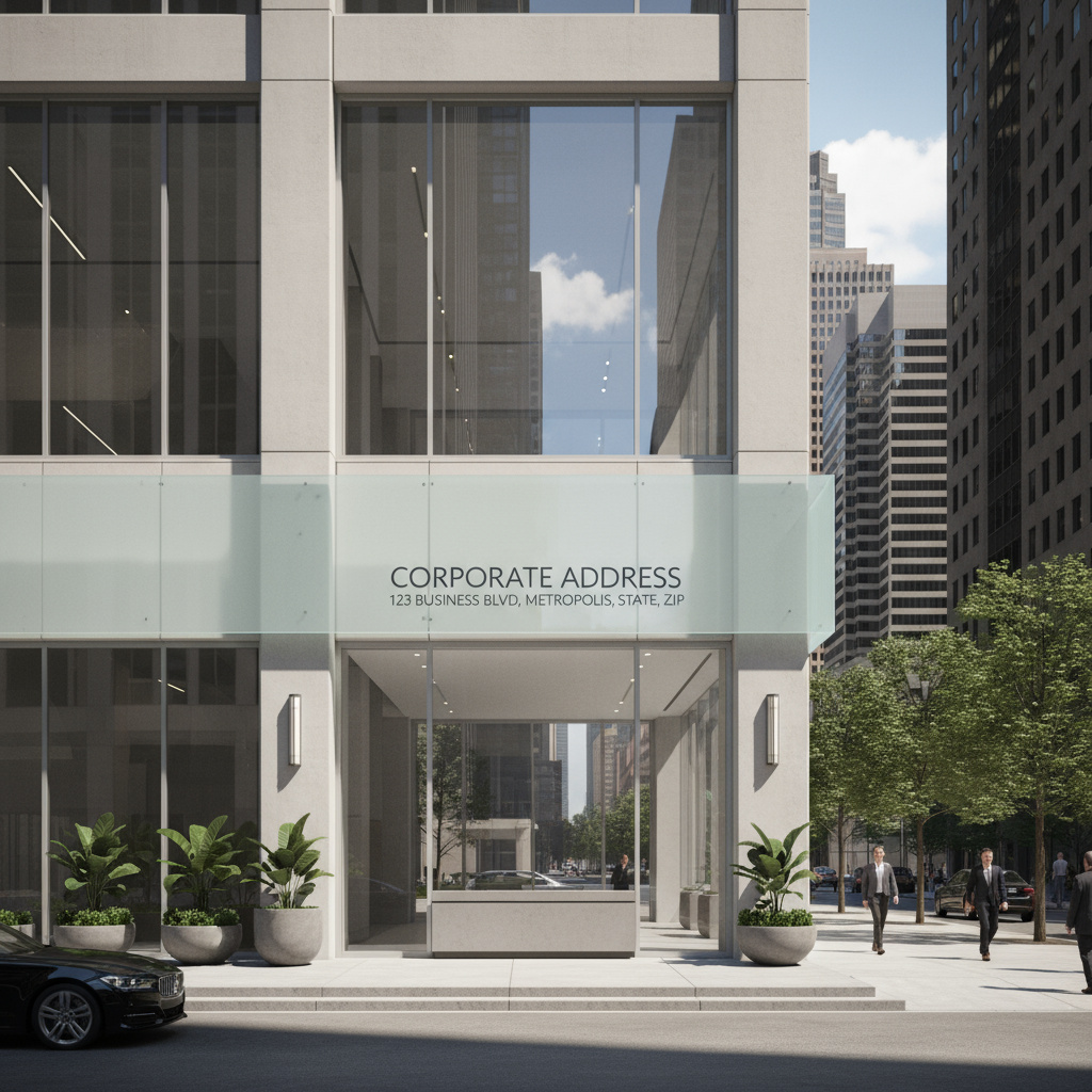 Office reception exterior in an urban business district