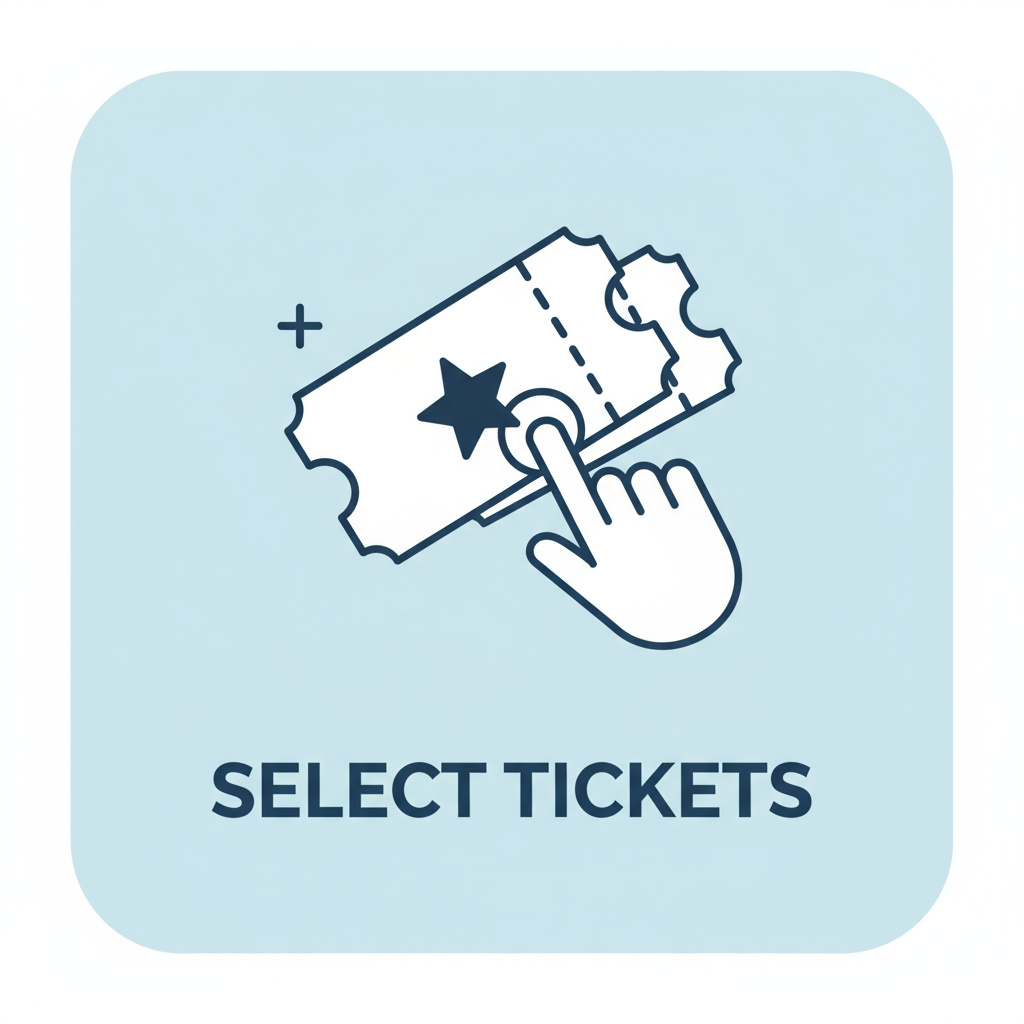 Three-step visual flow: select tickets, secure payment, receive mobile tickets