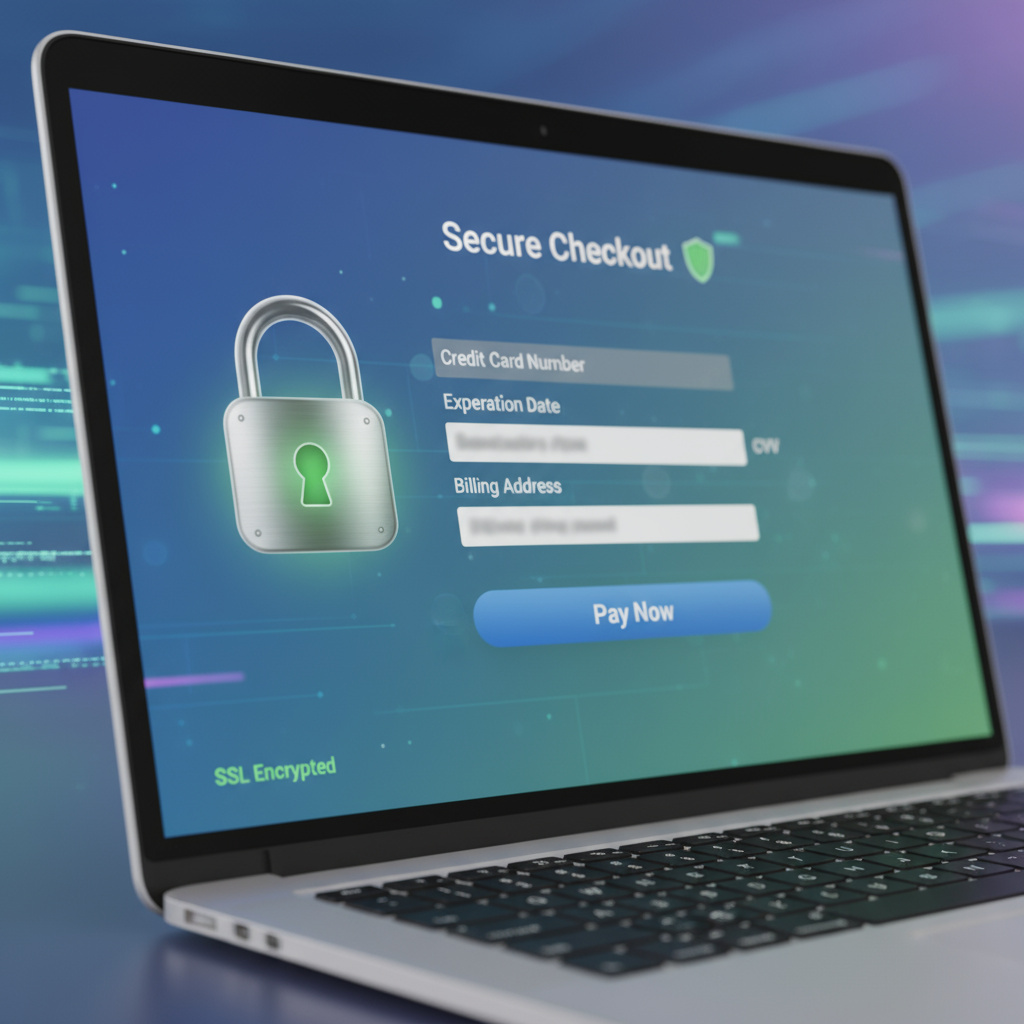 Secure payment form on a laptop screen